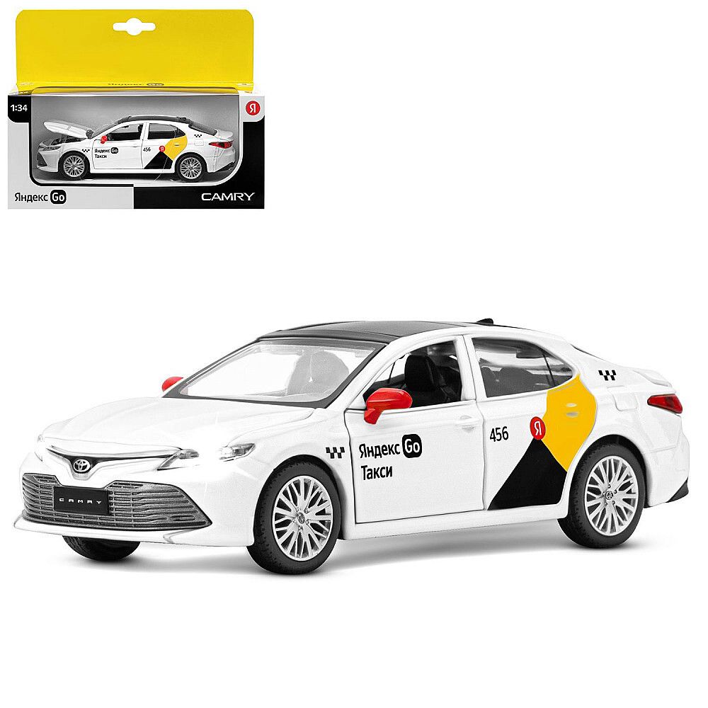 Яндекс Go Модель 1:34 Toyota Camry, цвет белый, инерция, свет, озвучено Алисой, откр. Двери
