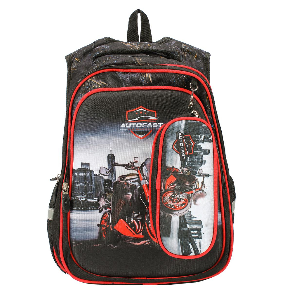 Рюкзак "Мотоцикл" 30*11*40см, 3 отделения, 2 кармана, ортопедическая спинка, с пеналом