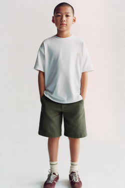 ZARA ШОРТЫ ЧИНОС ИЗ СМЕСОВОГО ЛЬНА, ТЕМНЫЙ ХАКИ