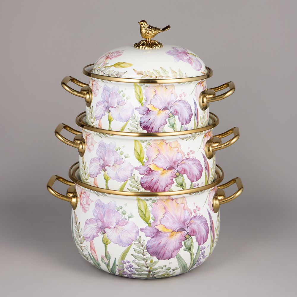 НАБОР КАСТРЮЛЬ AGNESS ЭМАЛИРОВАННЫХ СЕРИЯ "IRISES", 6ПР. 2,1Л, 2,8Л И 3,8Л