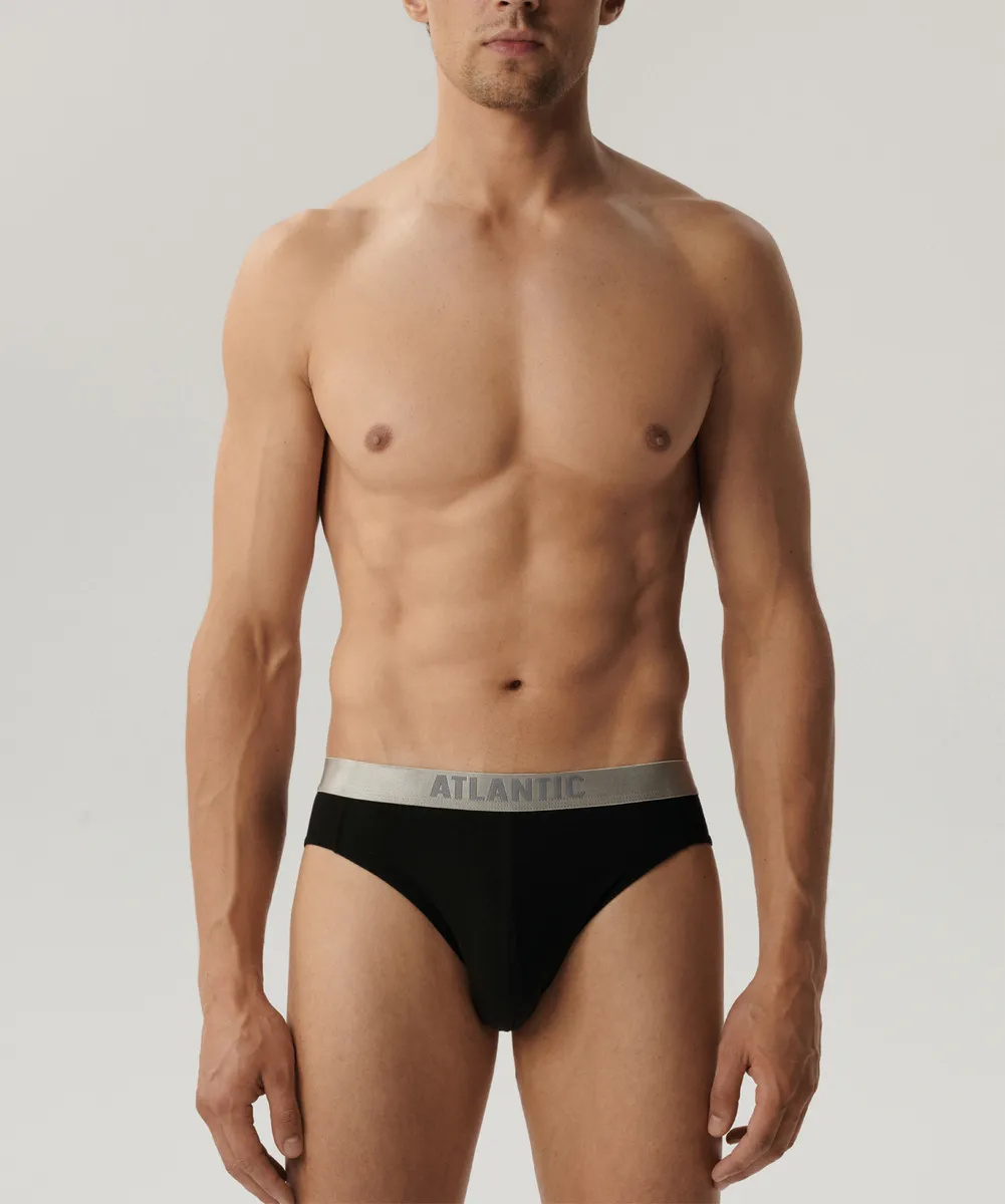 Мужские трусы слипы спорт Atlantic, набор из 2 шт., пима хлопок, черные, Basic 2BMP-013