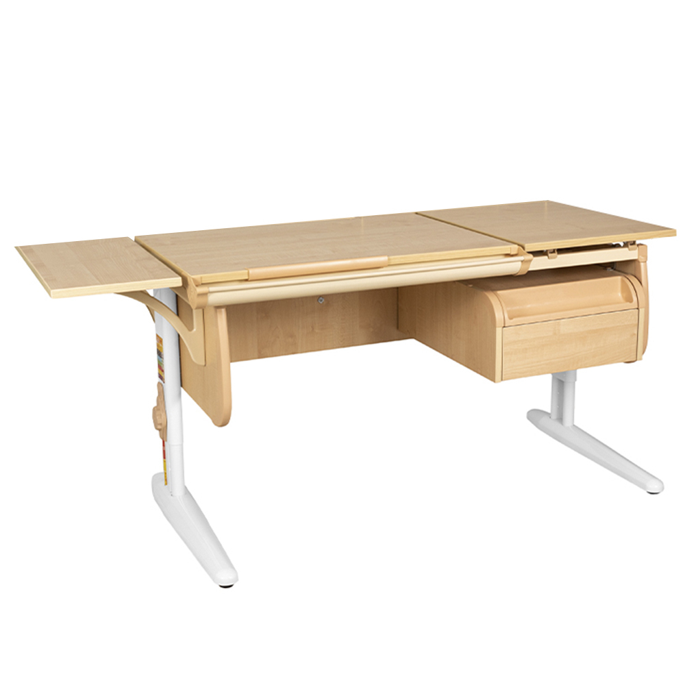 Растущая парта с навесной тумбой и короткой боковой полкой Дэми СУТ 25-04-БК1 (1500×610 мм)