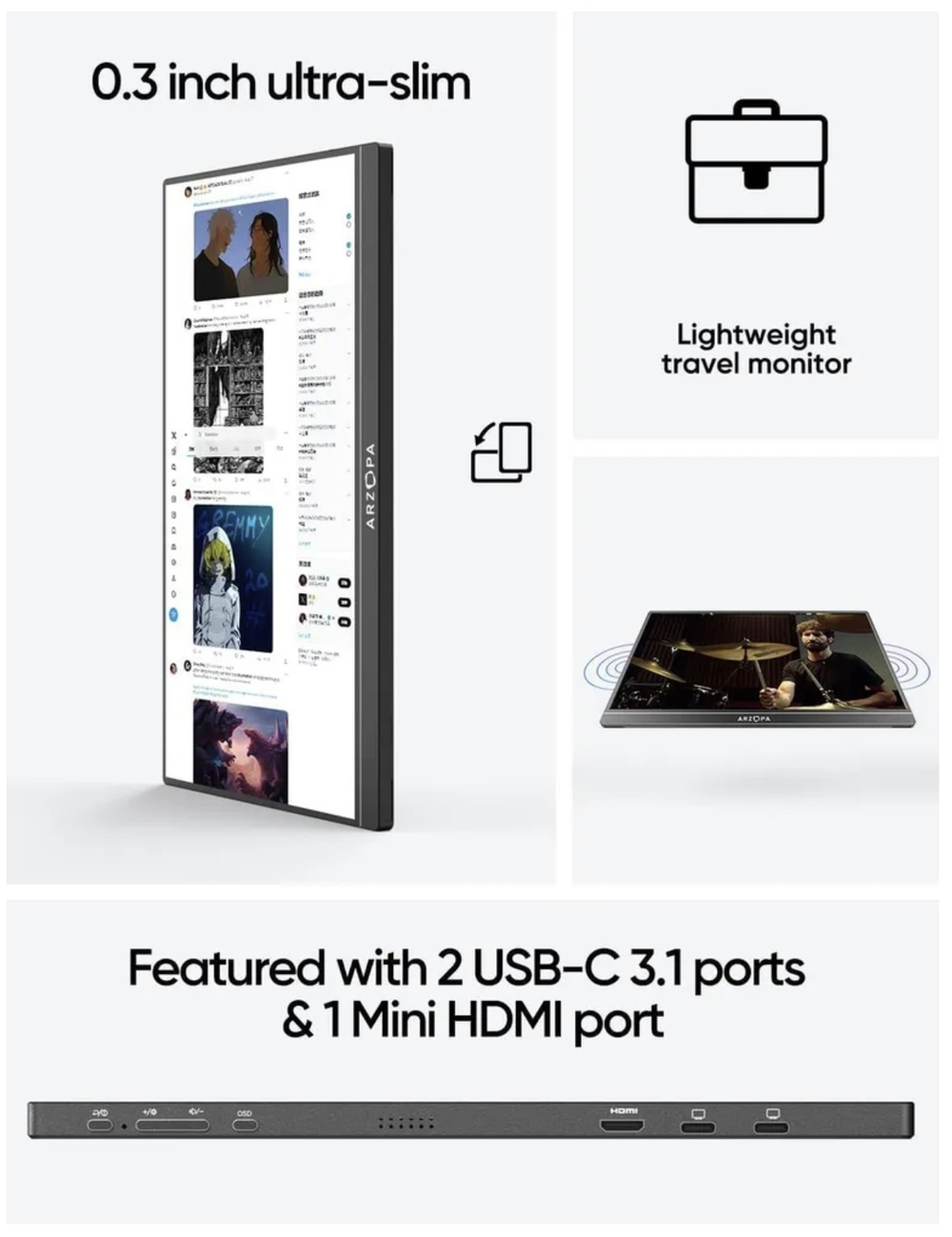 15.6" Портативный монитор Arzopa S1 Table FHD IPS 1920x1080, 60 Гц (Без БП)