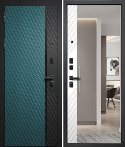 Входная дверь FlyDoors ДИЛАЙН ВЕРДЕ Velluto Verde+Чёрная шагрень - Velluto Bianco