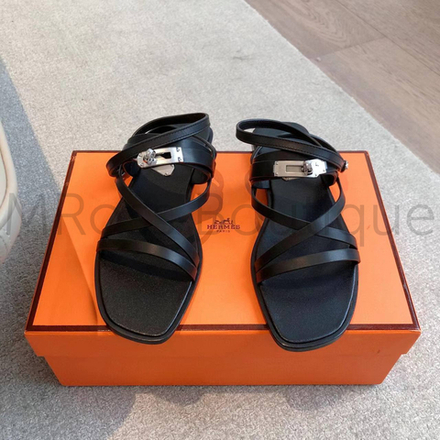 Сандалии Hermes June женские кожаные в черном цвете