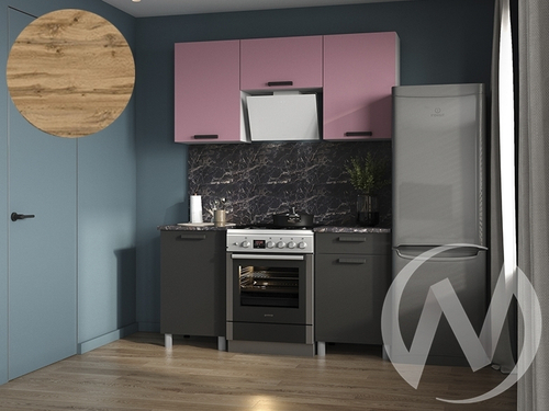 Кухня Кьяра 1.6м с окапом (корпус белый/карбон сакура; карбон вулкан)