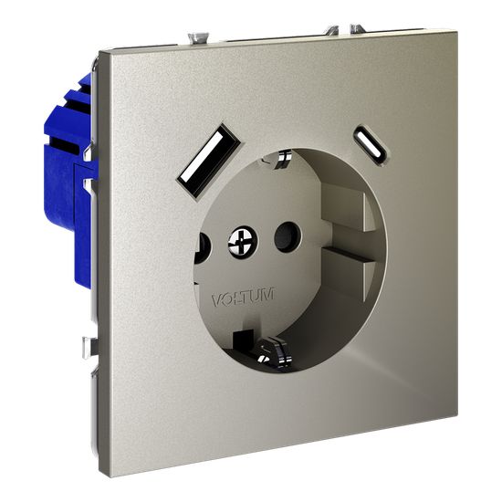 Розетка встраиваемая VOLTUM S70 с заземлением и защитными шторками, 16А, с USB, A+С, (шелк)