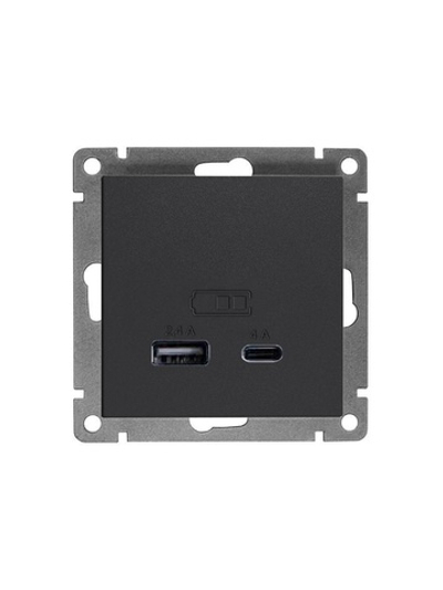 Розетка 2-м USB СП Афина тип А+С 5В 1х2.4А 2х4А механизм графит Universal А0059-Gr