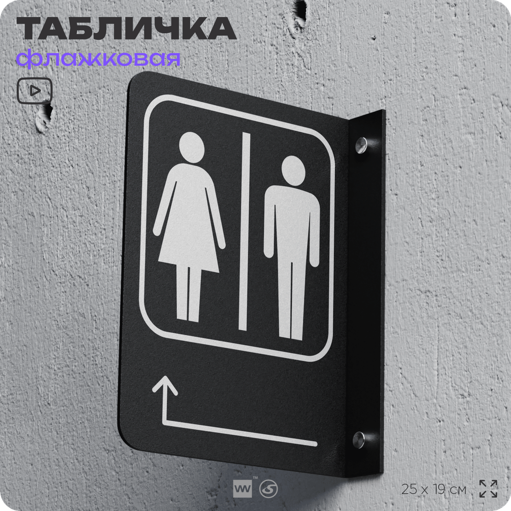 Табличка "Туалет налево и направо" флажковая на стену, двусторонняя с крепежом, 19 х 25 см, для офиса, кафе, ресторана, серия COSMO, Айдентика Технолоджи