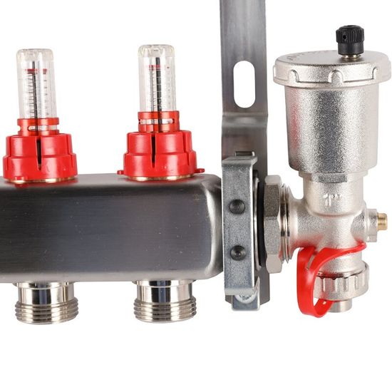 Коллектор Rommer 1"x3/4" на 9 контуров с расходомерами в сборе (нерж. сталь) RMS-1210-000009