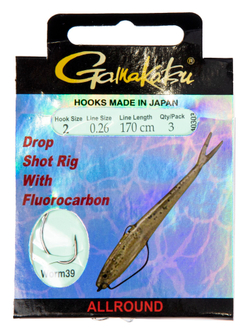 Крючки с поводком Gamakatsu Booklet DROPSHOT WORM39 разм. 02-0.26мм 170см 3шт.