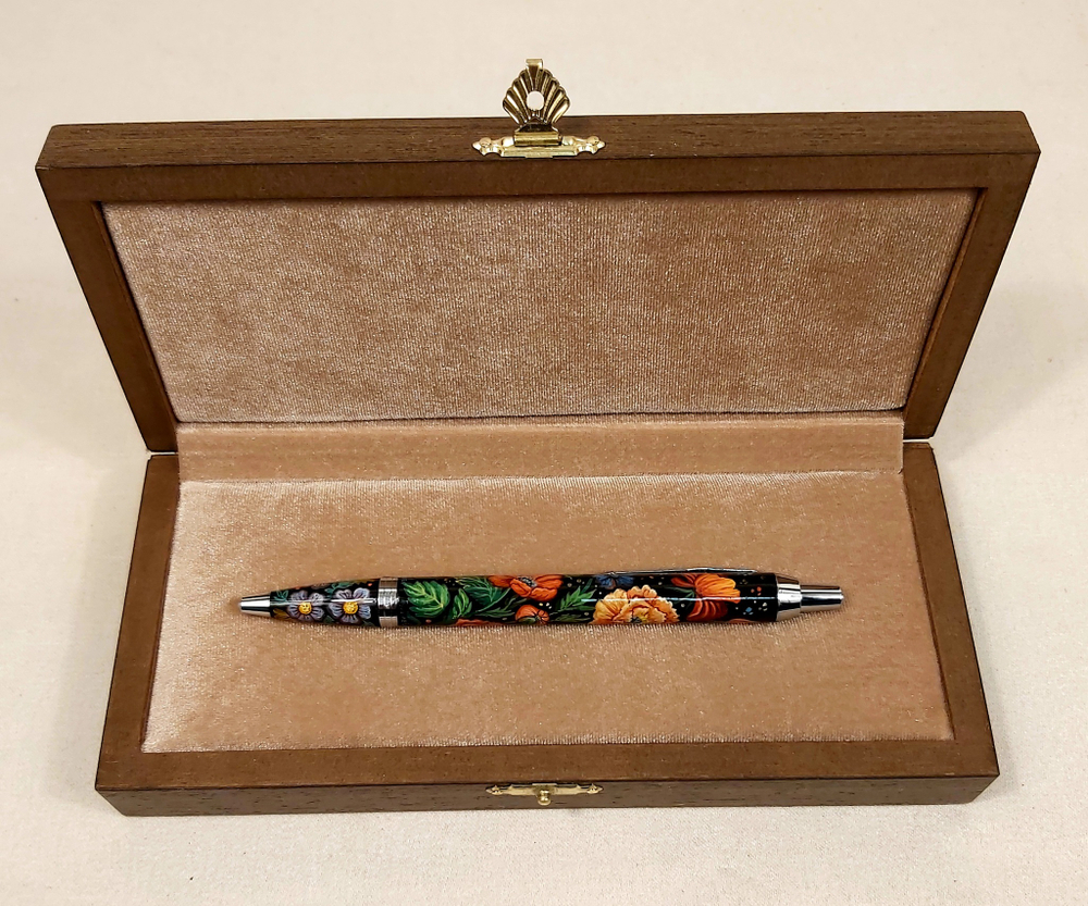 Ручка "Маки" с ручной росписью Палех в футляре