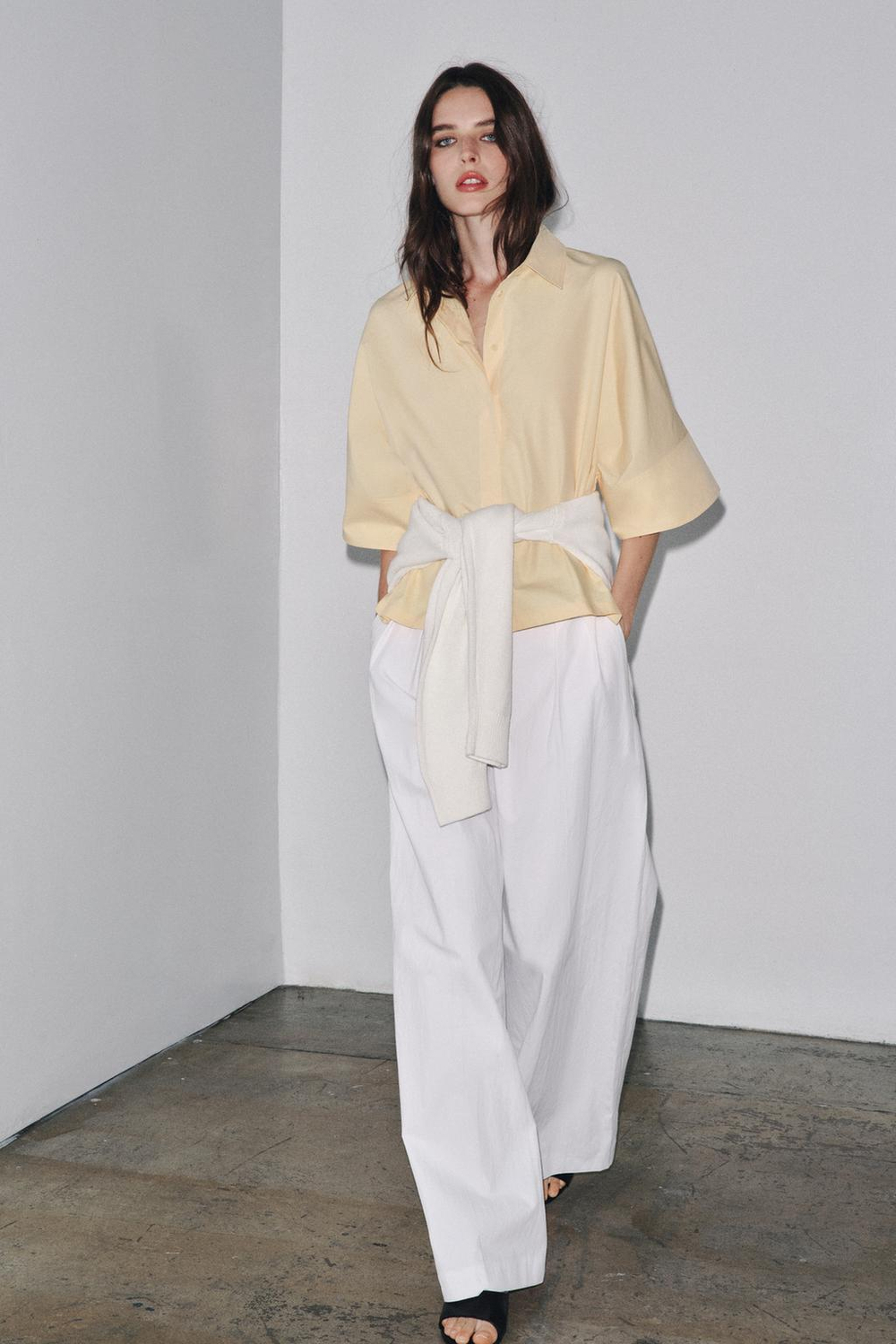 ZARA РУБАШКА ИЗ ПОПЛИНА — ZW COLLECTION, ЖЕЛТЫЙ