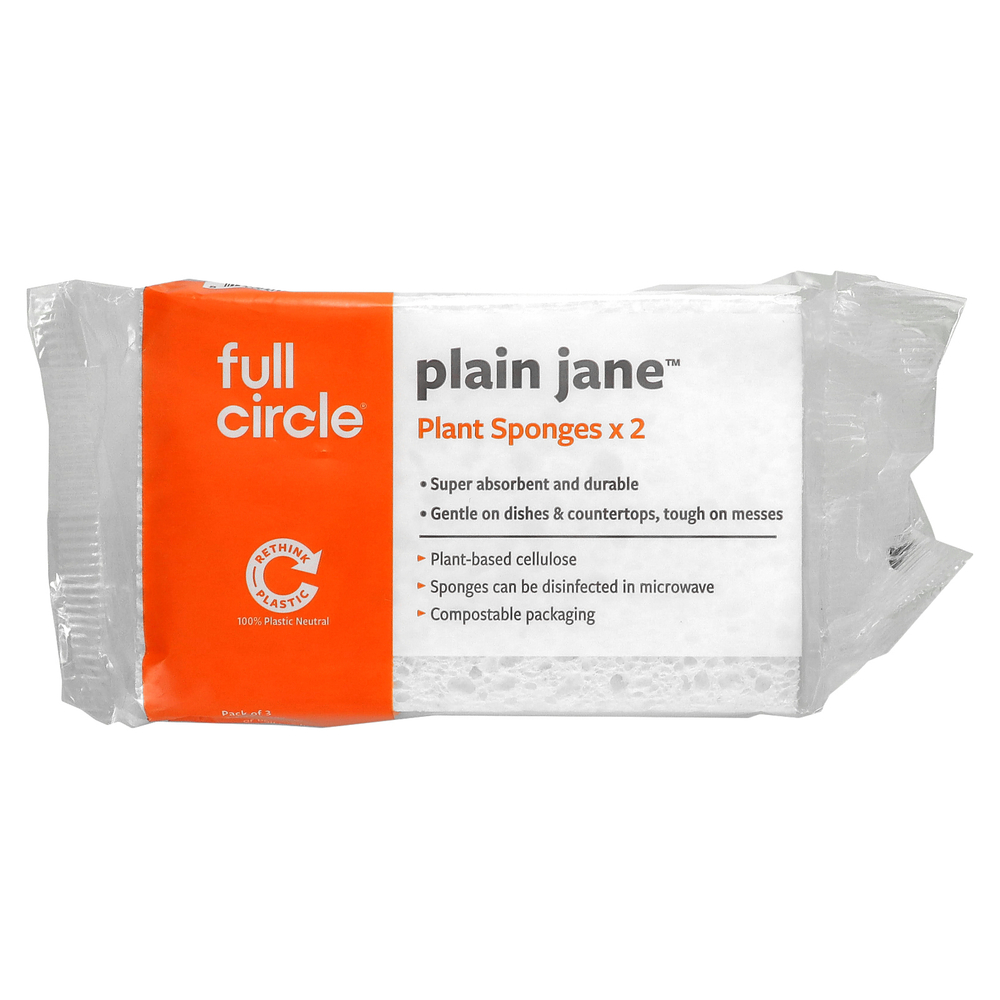 Full Circle, Plain Jane, растительные губки x2 шт., В упаковке 3 шт.