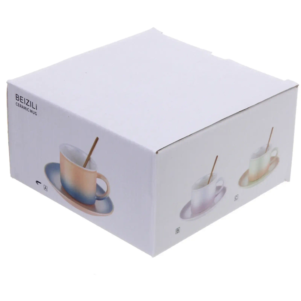 Чайная пара «Северное сияние» (кружка 230мл, блюдце, ложка) розовый