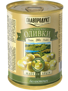 ОЛИВКИ ЗЕЛЕНЫЕ ГЛАВПРОДУКТ БЕЗ КОСТОЧКИ Ж/Б 300МЛ