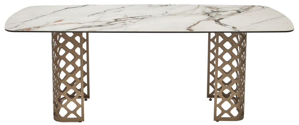 Стол CHIAVARI 220 KL-188 Контрастный мрамор матовый, итальянская керамика / Шампань, ®DISAUR