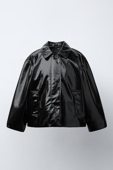 ZARA КУРТКА ИЗ ИСКУССТВЕННОЙ КОЖИ, ЧЕРНЫЙ