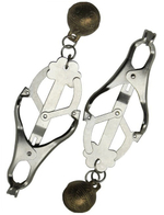 Мощные зажимы на соски со звенящим бубенчиком (Цвет: серебряный с бронзовым)