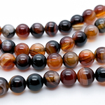 Агат тонированный черно-коричневый бусины, диаметр 8,2-8,3 мм, цена за 22-23 шт (1/2 нити)