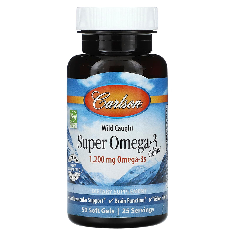 Carlson, Super Omega-3 Gems, высокоэффективные омега-3 кислоты из рыбы дикого улова, 50 капсул