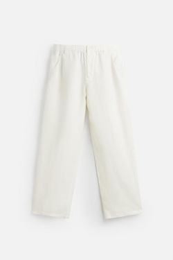 ZARA БРЮКИ СВОБОДНОГО КРОЯ ИЗ 100% КОНОПЛИ, ЖЕЛТОВАТО-БЕЛЫЙ