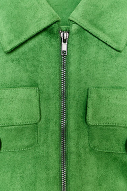 ZARA УКОРОЧЕННАЯ КУРТКА ИЗ ИСКУССТВЕННОЙ ЗАМШИ, ЯБЛОЧНО-ЗЕЛЕНЫЙ