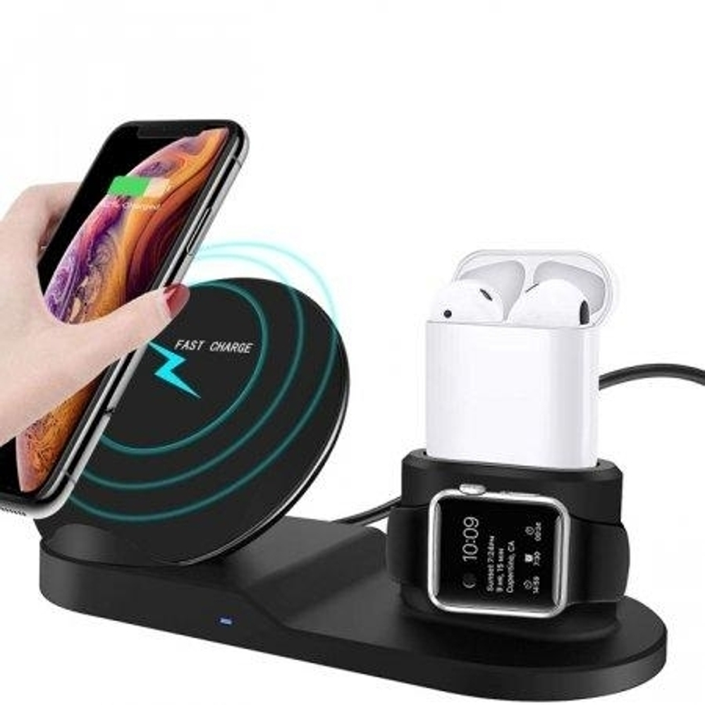 Зарядная станция 3в1 Multi-Function "Fast Charge" 3-in-1, для iPhone, Applewatch, Airpods (круглая подставка)
