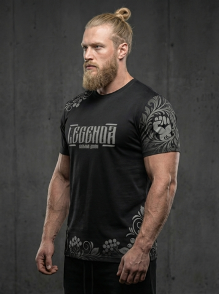 Футболка тренировочная мужская черная LEGENDA Хохлома серая