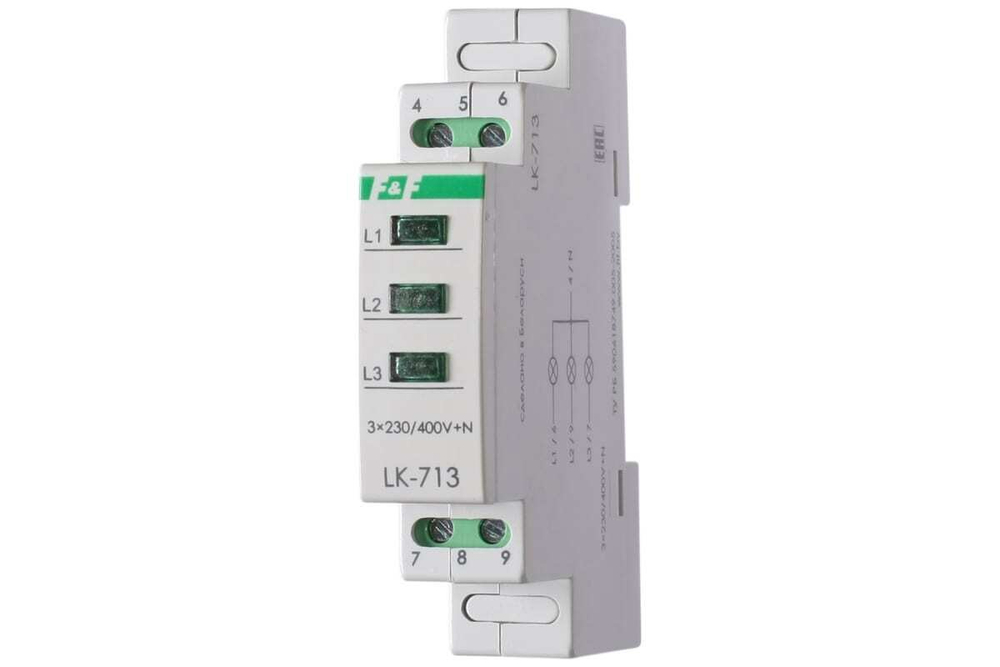 Указатель напряжения (вольтметр) LK-713 3-фазн. 3х400/230+N IP20 с сигнализацией F&F