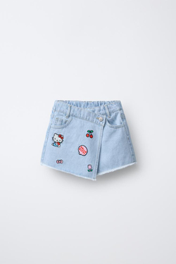 ZARA ДЖИНСОВАЯ ЮБКА-БЕРМУДЫ HELLO KITTY © SANRIO, СИНИЙ
