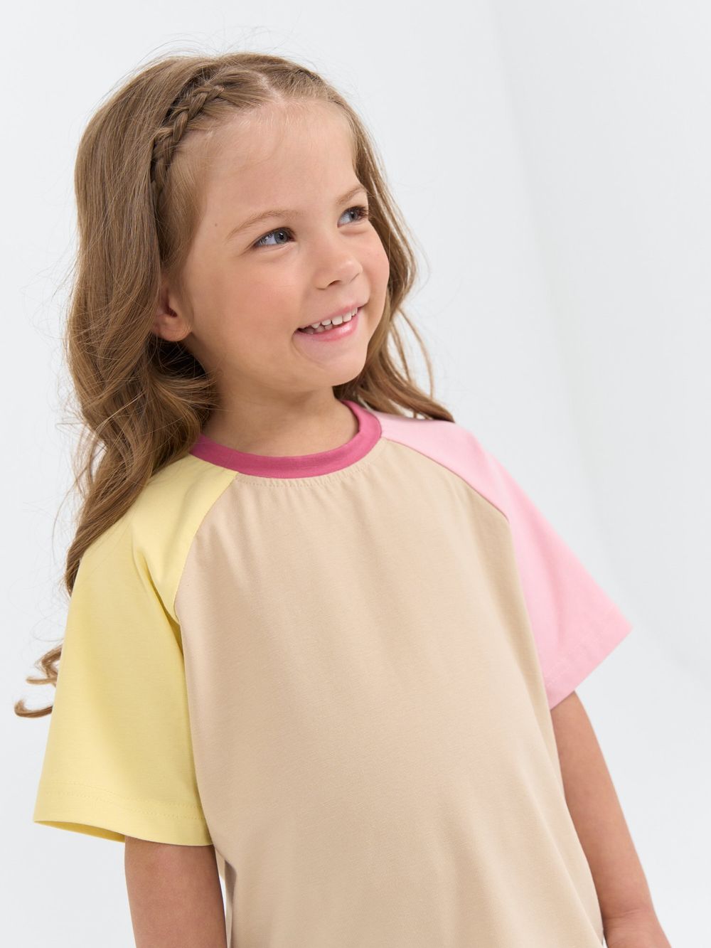 Футболка оверсайз Колор блок "Крем-брюле/Розовый зефир"