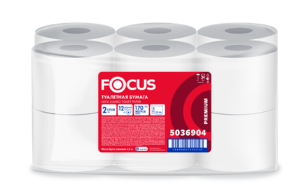 Туалетная бумага "Focus Mini Jumbo" Артикул 5036904, 170 м, 2-сл., 12 рул.