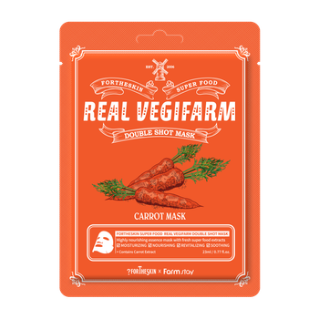 Маска для лица Fortheskin Super Food Real Vegifarm Double Shot Mask Carrot Морковь для чувствительной кожи 23 мл