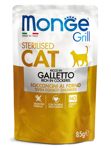 Влажный корм Monge Cat Grill для стерилизованных кошек, с курицей, паучи 85 г