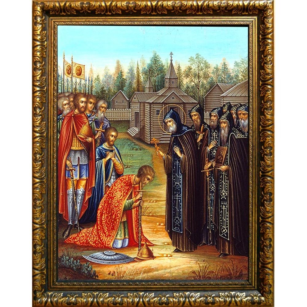 Сергий Радонежский благословляет Дмитрия Донского на Куликовскую битву. Икона на холсте