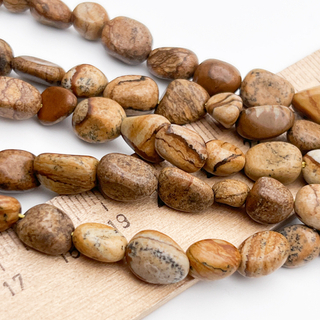 "Яшма пейзажная" фриформ бусины, размер около 7-10*6,3-6,8 мм, цена за отрезок 19 см (1/2 нити)