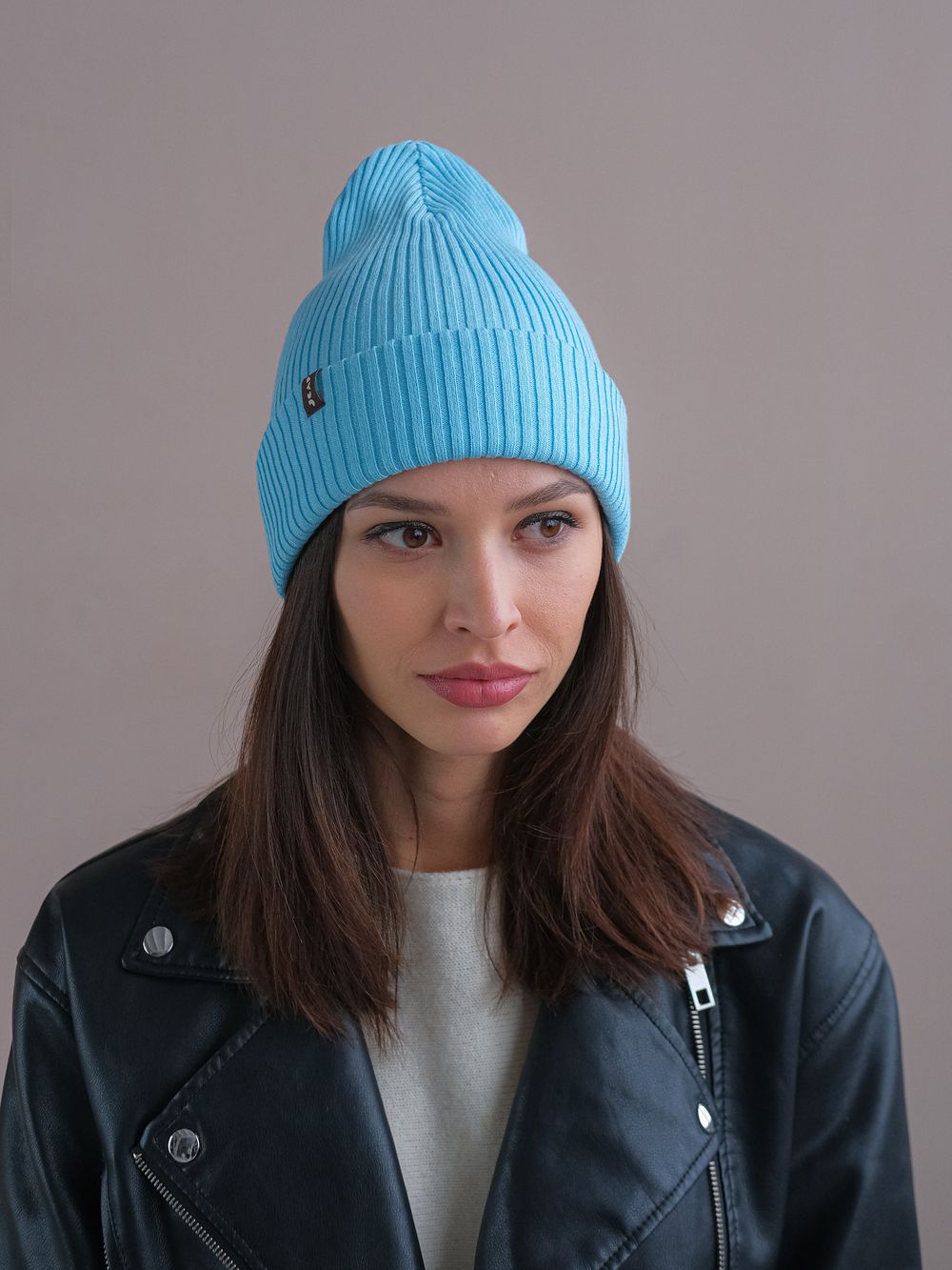 Шапка вязаная весенняя/осенняя МУЛА (Голубой)