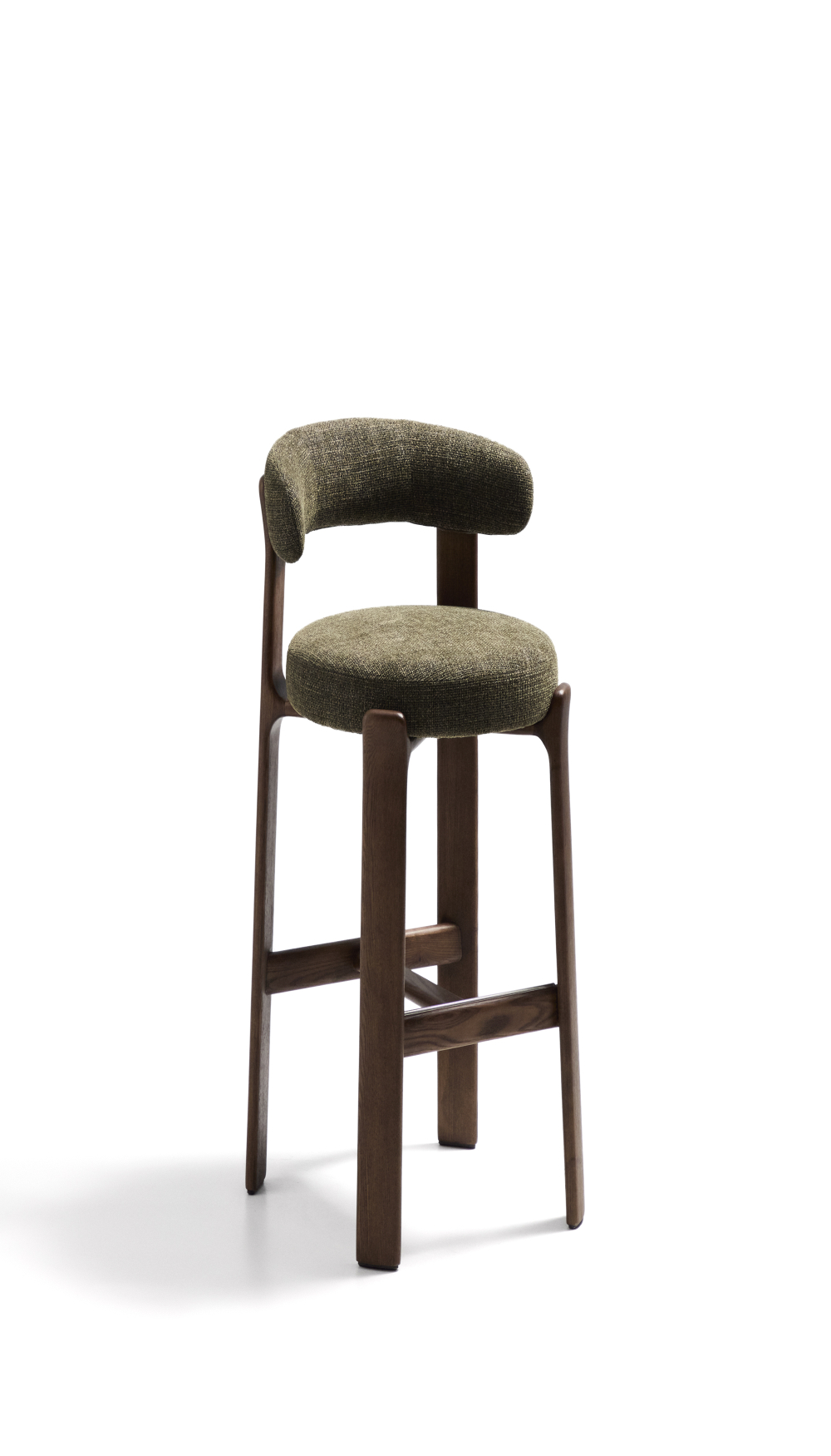 Барный стул Granite из зеленой синели и ясеня с отделкой орех 75 см