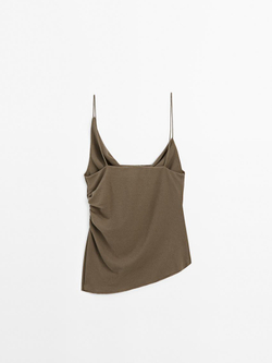 Massimo Dutti Топ из 100% хлопка с асимметричным вырезом, светлый хаки