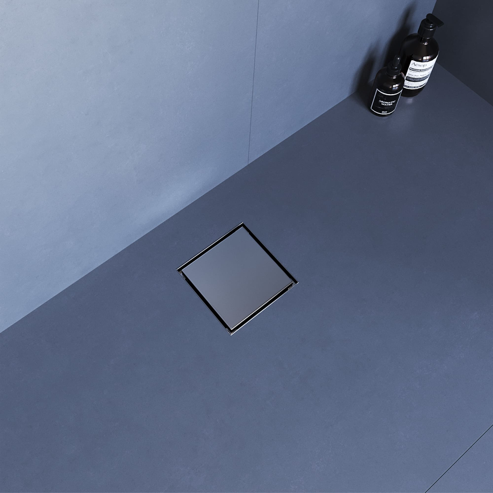 Душевой трап RGW SDR-10 квадратный, хром, металлическая крышка, горизонтальный слив (150x150)