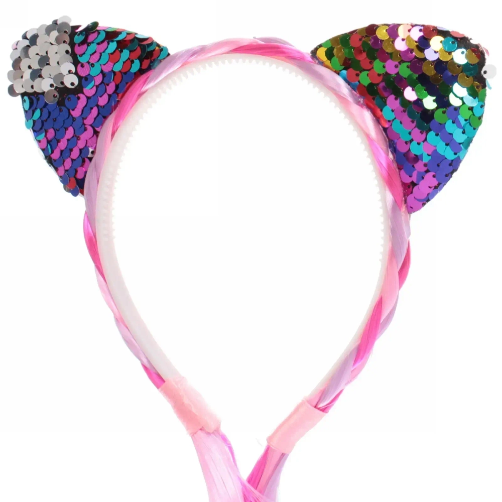 Ободок карнавальный с косой «Радужная кошка» 40 см, микс