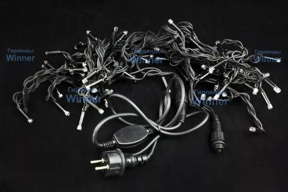 Светодиодная мерцающая бахрома 3*0.6 м., 220V, 100 теплых белых LED ламп, черный каучук, соединяемая, Winner (ww.02.7B.100+)