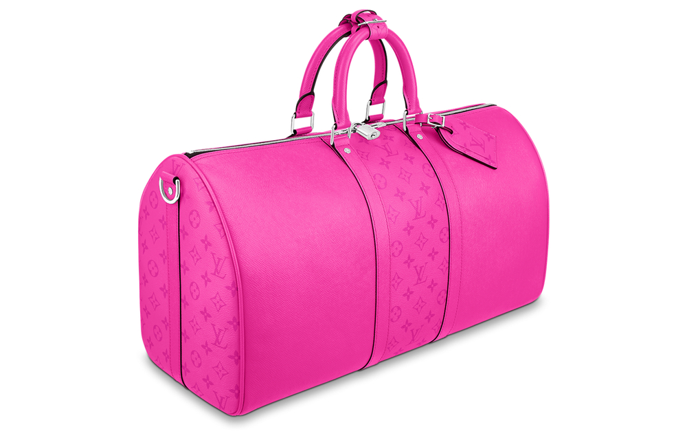 LOUIS VUITTON Keepall Coated Canvas With Leather Travel Bag, Crossbody Bag, One Shoulder Handbag Men"s Rose Red