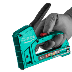 KRAFTOOL Universal-HD, 6-в-1: 53 (A/10/JT21) 23GA (6 - 14 мм)/140 (G/11/57) 20GA (8 - 14 мм)/13/53F/300/500, универсальный алюминиевый степлер (3188)