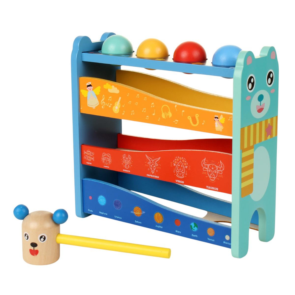 Развивающая игрушка деревянная Парковка + стучалка, коробка C-41893