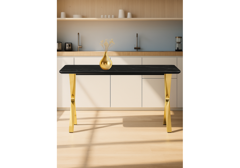 Керамический стол Woodville Селена 3 180х90 черный мрамор, золото