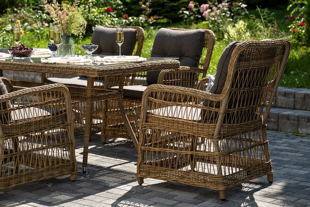 "Цесена" обеденная группа плетеная из искусственного ротанга, цвет соломенный