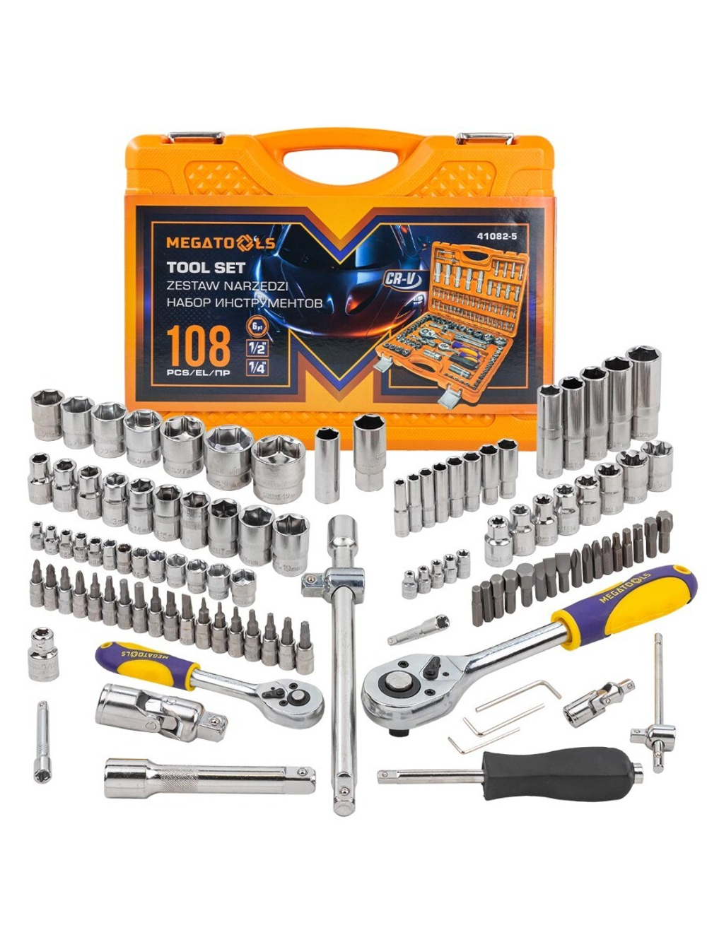 Набор инструментов 108пр, 1/4'', 1/2''( 6гр.) MEGATOOLS MT-41082-5