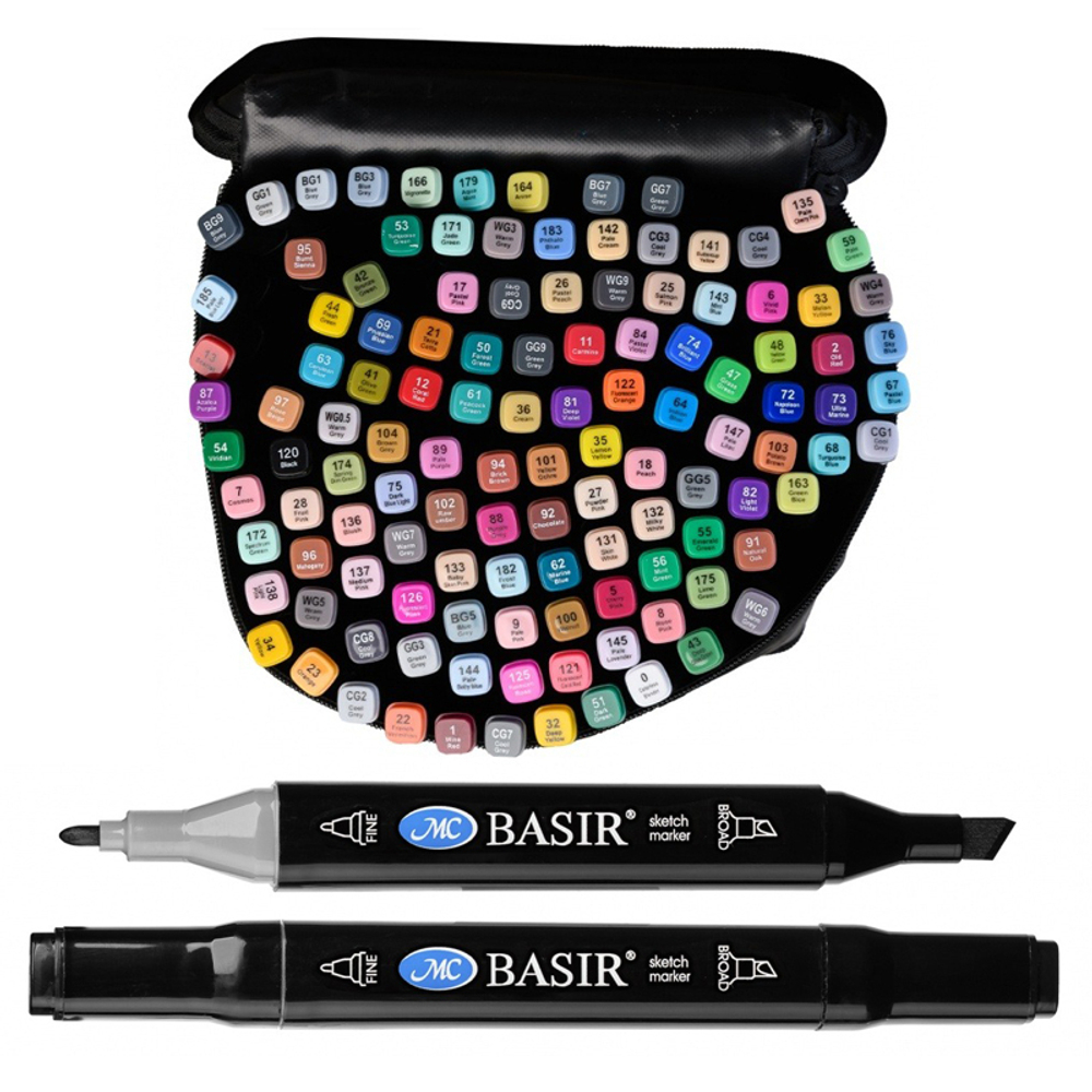 Маркер для скетчинга, двусторонние, Basir, четырёхгранные, 14 мм, спиртовые, 120 шт